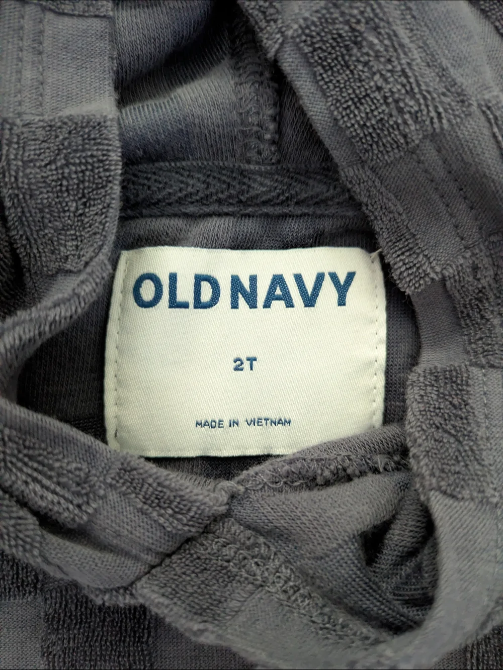 Old Navy Gray Checkered Short-Sleeve Hooded Towel Top